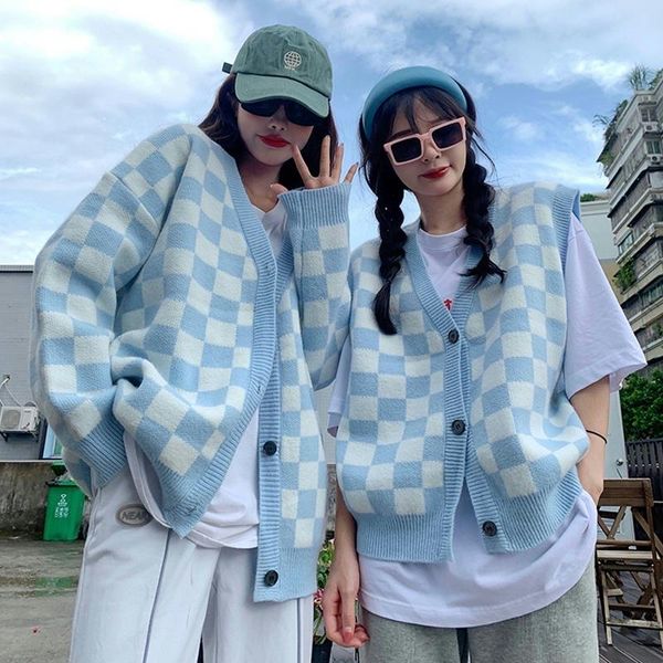 women's knits & tees fresh single breasted chic plaid knitted sweater fashion tide all match women japanese v neck long sleeve cardiga, White
women's knits & tees fresh single breasted chic plaid knitted sweater fashion tide all match women japanese v neck long sleeve cardiga, White