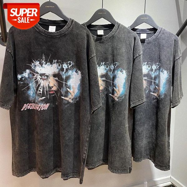 washed old retro cracked glass character print short-sleeved oversize loose edging t-shirt men #1b8b, White;black
washed old retro cracked glass character print short-sleeved oversize loose edging t-shirt men #1b8b, White;black