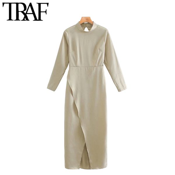 traf women chic fashion crossover detail cozy midi dress vintage high neck backless slit female dresses vestidos 210415, Black;gray
traf women chic fashion crossover detail cozy midi dress vintage high neck backless slit female dresses vestidos 210415, Black;gray