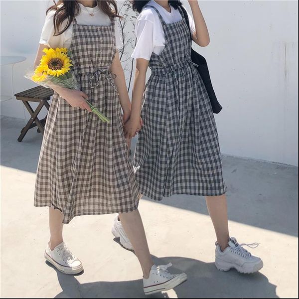 summer women dresses spaghetti strap plaid dress high waist sleeveless long casual loose kawaii lolita sundress, Black;gray
summer women dresses spaghetti strap plaid dress high waist sleeveless long casual loose kawaii lolita sundress, Black;gray