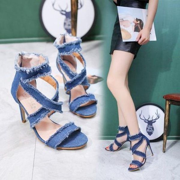 sandals vintage denim high heel women back zipper peep toe summer single shoes rome thin office ladies dress, Black
sandals vintage denim high heel women back zipper peep toe summer single shoes rome thin office ladies dress, Black