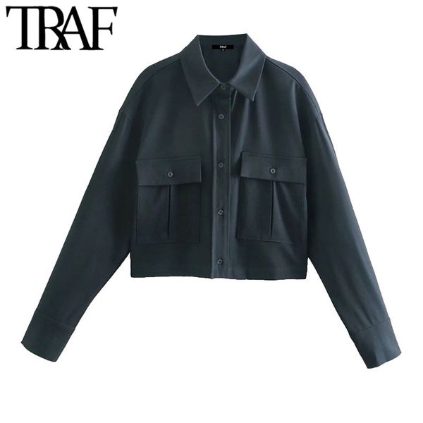 traf women fashion with pockets cropped blouses vintage long sleeve button-up female shirts blusas chic 210415, White
traf women fashion with pockets cropped blouses vintage long sleeve button-up female shirts blusas chic 210415, White
