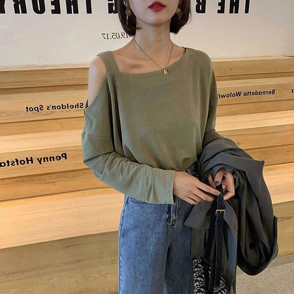 women's sweaters hoodies long sleeve t-shirt spring and autumn korean ins fashion care machine design feeling slant collar off shoulder, White;black
women's sweaters hoodies long sleeve t-shirt spring and autumn korean ins fashion care machine design feeling slant collar off shoulder, White;black