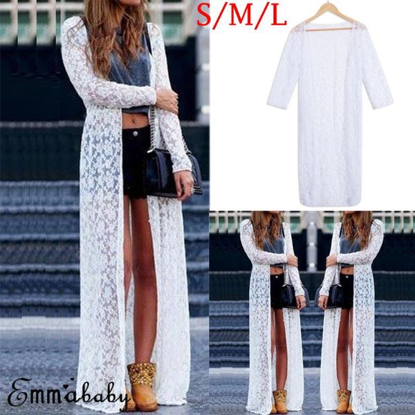 women sheer lace bikini long cover-up sleeve floral loose summer cardigan ladies swimwear beach women's, White;black
women sheer lace bikini long cover-up sleeve floral loose summer cardigan ladies swimwear beach women's, White;black