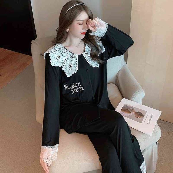 women's sleepwear ins spring autumn sleepwear pyjamas set modal cotton pajamas women's long sleeve trousers lace princess home wea, Black;red
women's sleepwear ins spring autumn sleepwear pyjamas set modal cotton pajamas women's long sleeve trousers lace princess home wea, Black;red