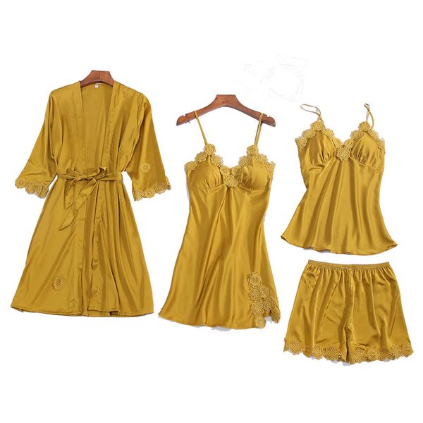 summer 2021 women pajama sets 4 pcs pyjamas women lace satin sleepwear elegant silk pijama with chest pads nightwear, Black;red
summer 2021 women pajama sets 4 pcs pyjamas women lace satin sleepwear elegant silk pijama with chest pads nightwear, Black;red