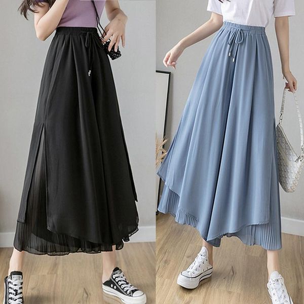 women's pants & capris korean style chiffon pleated wide-leg ankle-length culottes women, Black;white
women's pants & capris korean style chiffon pleated wide-leg ankle-length culottes women, Black;white