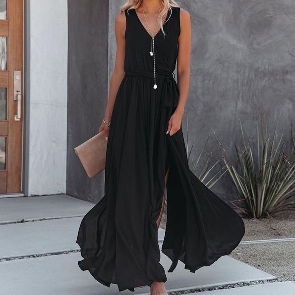 casual dresses ladies fashion solid dress elegant women v-neck split irregular lace-up long summer sleeveless party mujer, Black;gray
casual dresses ladies fashion solid dress elegant women v-neck split irregular lace-up long summer sleeveless party mujer, Black;gray