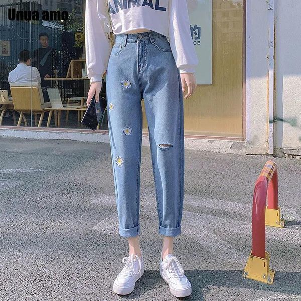 women's jeans unua amo chic daisy embroidery hole high waist femme pantalon fashion wild casual trousers baggy nine denim pants female, Blue
women's jeans unua amo chic daisy embroidery hole high waist femme pantalon fashion wild casual trousers baggy nine denim pants female, Blue