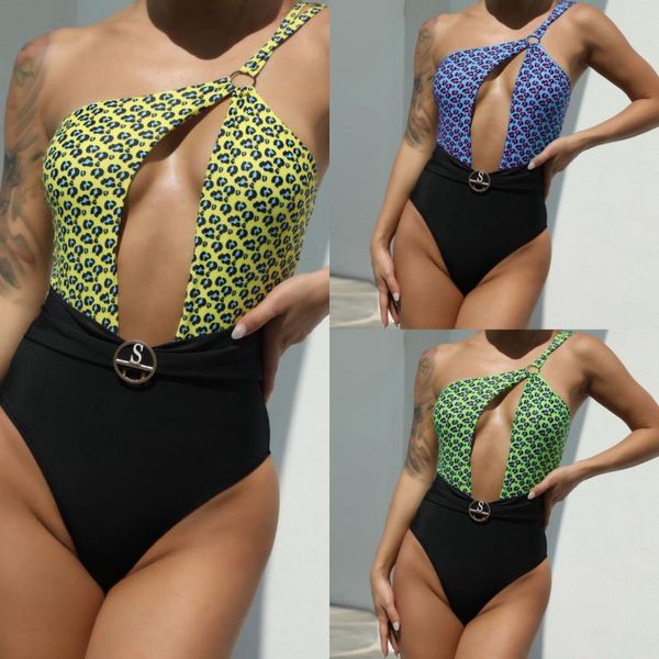 women's swimwear swimsuits, one shoulder cut out leopard print patchwork bathing suits, green, White;black
women's swimwear swimsuits, one shoulder cut out leopard print patchwork bathing suits, green, White;black