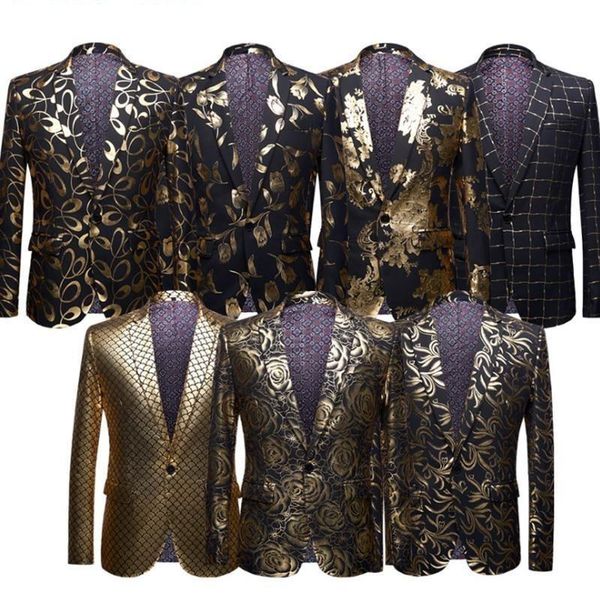 men's suits & blazers business wedding blazer for men slim jacket gold foil stamping golden coat two button stage tuxedo, White;black
men's suits & blazers business wedding blazer for men slim jacket gold foil stamping golden coat two button stage tuxedo, White;black