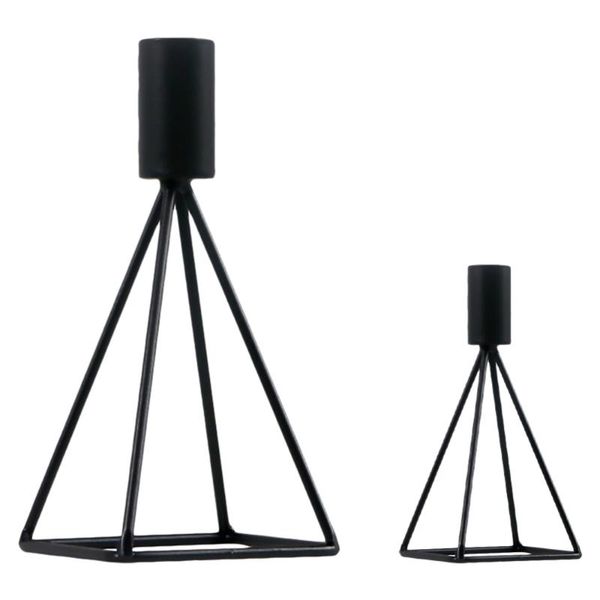 2pcs black metal taper candlesticks creative geometry candle holders home decor