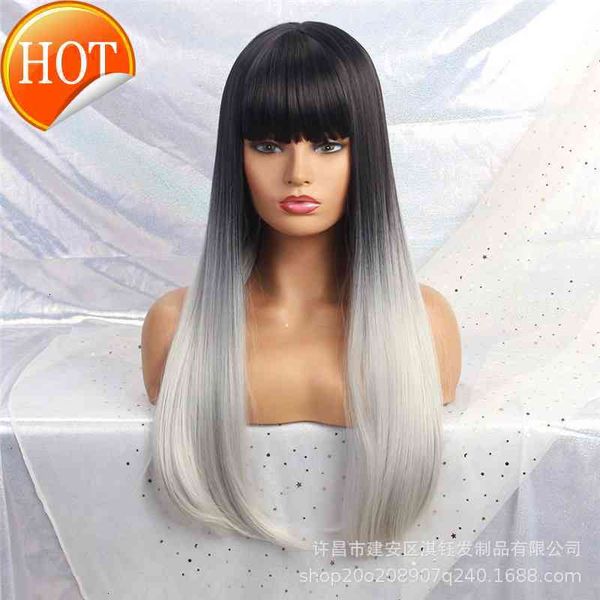 qi bangs long straight hair wig fashion gradient color female cap black gray high temperature silk
qi bangs long straight hair wig fashion gradient color female cap black gray high temperature silk