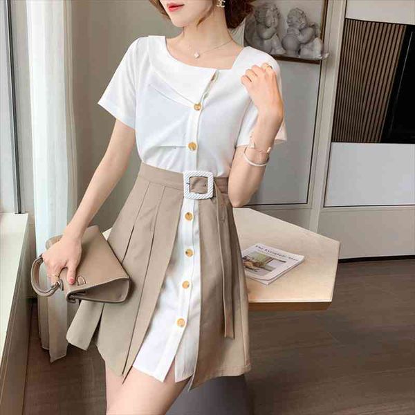 fashion women summer shirt dress stylish patchwork 2 piece dress single breasted short sleeve female mini korean, Black;gray
fashion women summer shirt dress stylish patchwork 2 piece dress single breasted short sleeve female mini korean, Black;gray