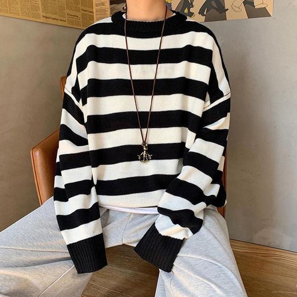 women's sweaters autumn winter striped sweater women knitted harajuku fashion vintage casual loose drop hip hop streetwear clothes, White;black
women's sweaters autumn winter striped sweater women knitted harajuku fashion vintage casual loose drop hip hop streetwear clothes, White;black