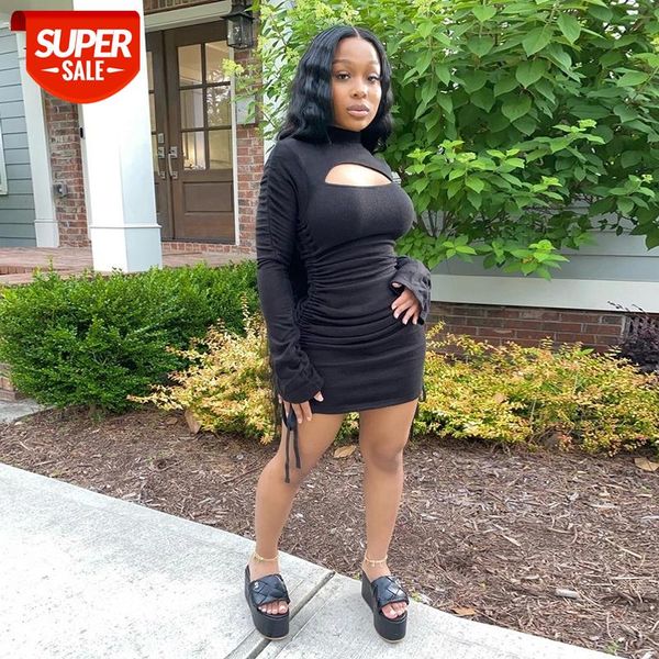 women tight dress flared long sleeve hollow chest solid color side drawstring sheath mini spring summer clothing #sj5n, White;black
women tight dress flared long sleeve hollow chest solid color side drawstring sheath mini spring summer clothing #sj5n, White;black