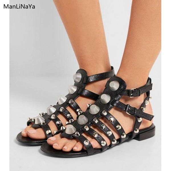 dress shoes manlinaya luxury design rivet belt women sandals open toe studs flat with female buckle strap hollow out, Black
dress shoes manlinaya luxury design rivet belt women sandals open toe studs flat with female buckle strap hollow out, Black