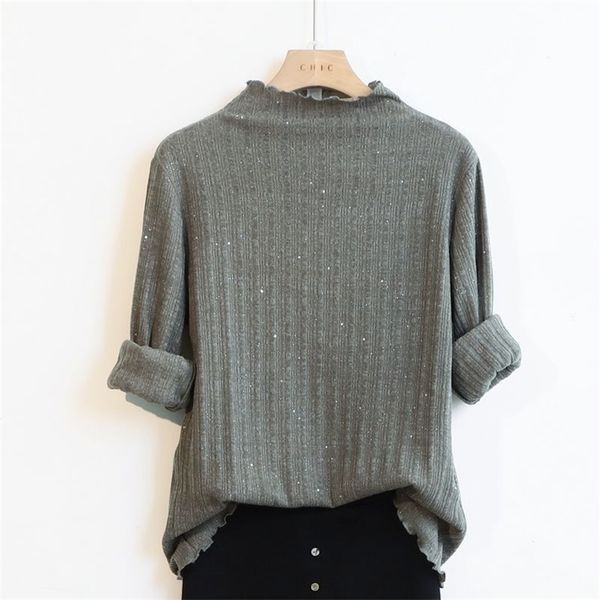 women autumn black half high neck bottoming ladies solid color fashion sequin pullover casual slim fit solid color plus size 210330, White
women autumn black half high neck bottoming ladies solid color fashion sequin pullover casual slim fit solid color plus size 210330, White