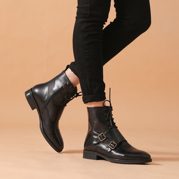 boots motorcycle women calf leather zipper closure buckle decoration lace-up ladies ankle boots handmade 03610, Black
boots motorcycle women calf leather zipper closure buckle decoration lace-up ladies ankle boots handmade 03610, Black
