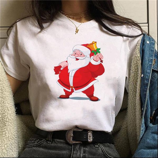 funny christmas short sleeve womens t shirts santa claus printed tees casual, White