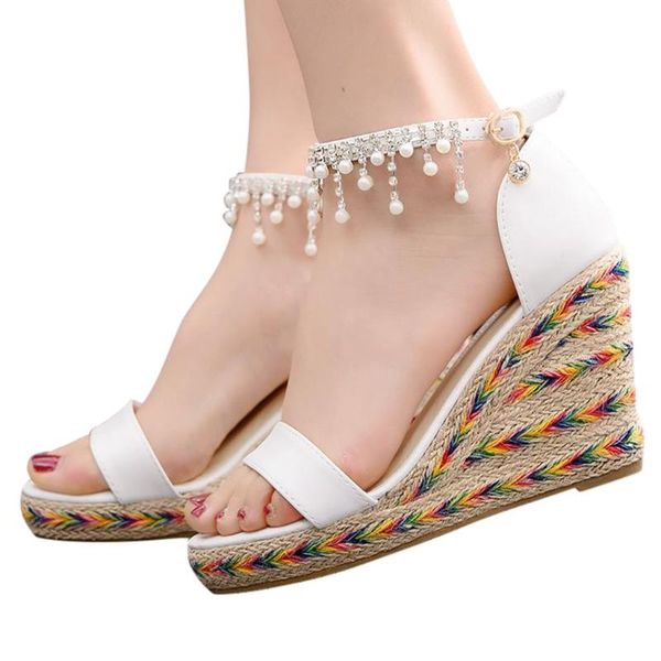 women's tassel beaded wedges sandals woven bottom wedding shoes casual sandalias de verano para mujer#n3, Black
women's tassel beaded wedges sandals woven bottom wedding shoes casual sandalias de verano para mujer#n3, Black