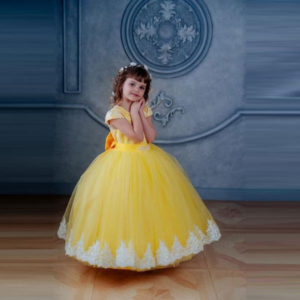 party dresses cutie yellow flower girl lace appliques beaded ball gown bow back jewel neck capped sleeves pageant gowns for girls, White;black
party dresses cutie yellow flower girl lace appliques beaded ball gown bow back jewel neck capped sleeves pageant gowns for girls, White;black