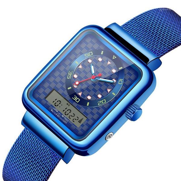 fashion trend men's business watch outdoor sports personality square dual display wristwatches, Slivery;brown
fashion trend men's business watch outdoor sports personality square dual display wristwatches, Slivery;brown