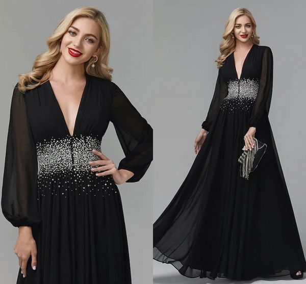 2022 black a-line celebrity style evening dress v neck long sleeve beads floor length chiffon formal prom gown elegant vestido de fiesta rob, Black;red
2022 black a-line celebrity style evening dress v neck long sleeve beads floor length chiffon formal prom gown elegant vestido de fiesta rob, Black;red
