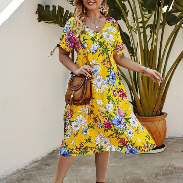 summer women floral print beach dresses plus size short sleeve v-neck boho dress casual vestidos de verano women's swimwear, White;black
summer women floral print beach dresses plus size short sleeve v-neck boho dress casual vestidos de verano women's swimwear, White;black