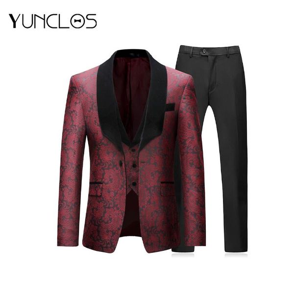 men's suits & blazers red wine 3 pieces men for business wedding groom suit party casual slim blazer, White;black
men's suits & blazers red wine 3 pieces men for business wedding groom suit party casual slim blazer, White;black