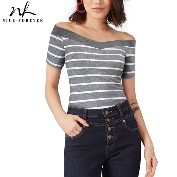 nice-forever casual basic stripes patchwork t-shirts short sleeve with slash neck women summer tees t042 210419, White
nice-forever casual basic stripes patchwork t-shirts short sleeve with slash neck women summer tees t042 210419, White