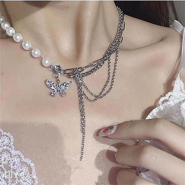 chains delicate jewelry zircon butterfly pendant necklace pretty design metal chain simulated pearl for women girl gifts, Silver
chains delicate jewelry zircon butterfly pendant necklace pretty design metal chain simulated pearl for women girl gifts, Silver