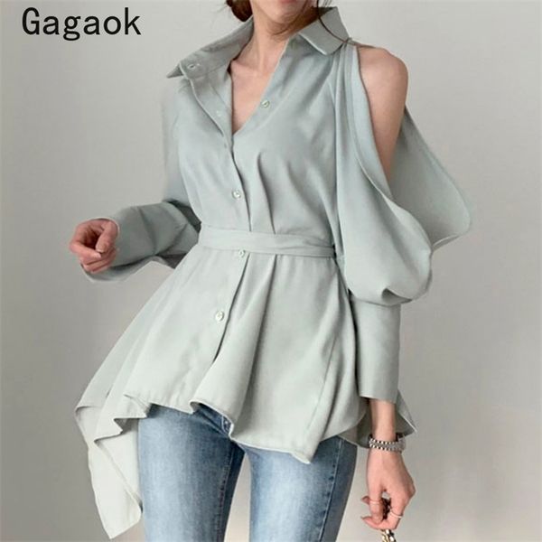 women & club chiffon blouse summer solid turn-down collar button lantern sleeve full backless chic shirt 210531, White
women & club chiffon blouse summer solid turn-down collar button lantern sleeve full backless chic shirt 210531, White