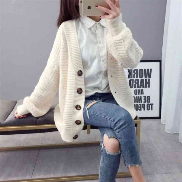 long-sleeved v-neck knitted sweater women loose commuting retro striped jacquard cute single-breasted cardigan female 210427, White;black
long-sleeved v-neck knitted sweater women loose commuting retro striped jacquard cute single-breasted cardigan female 210427, White;black