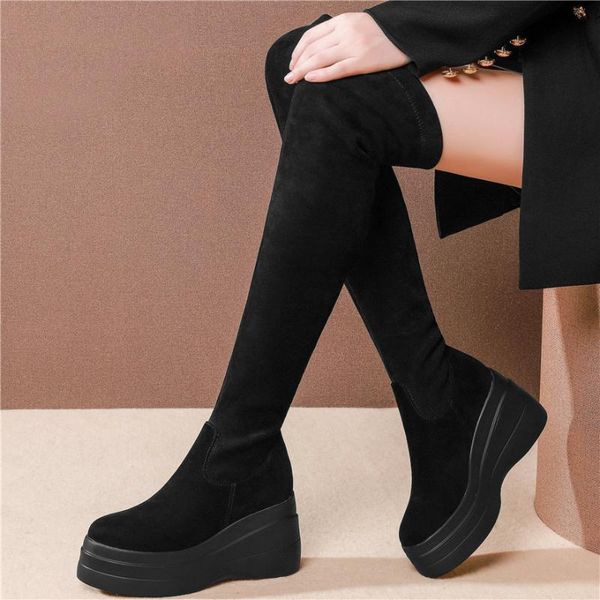boots thigh high creepers women cow leather wedges heel over the knee female stretchy velvet slim leg fashion sneakers, Black
boots thigh high creepers women cow leather wedges heel over the knee female stretchy velvet slim leg fashion sneakers, Black