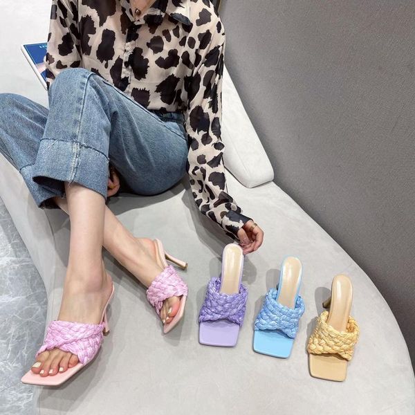 slippers woven high heeled shoes 2021 large candy color thin sandals women's summer, Black
slippers woven high heeled shoes 2021 large candy color thin sandals women's summer, Black
