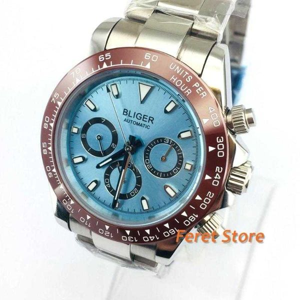 wristwatches 39mm sapphire glass silver case blue dial ceramic bezel luminous automatic mens mechanical multifunction watch, Slivery;brown
wristwatches 39mm sapphire glass silver case blue dial ceramic bezel luminous automatic mens mechanical multifunction watch, Slivery;brown