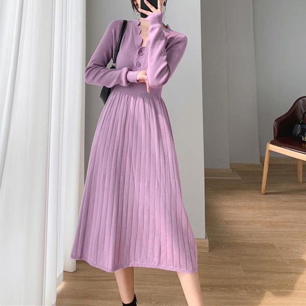 casual dresses fashion elegant knitted dress women 2021 autumnwinter waist v-neck bottoming midi button purple sweater pleated lady, Black;gray
casual dresses fashion elegant knitted dress women 2021 autumnwinter waist v-neck bottoming midi button purple sweater pleated lady, Black;gray