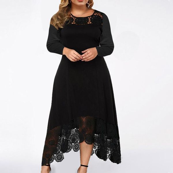 casual dresses plus size dress women summer lace formal elegant solid round neck irregular long sleeve stitching, Black;gray 
casual dresses plus size dress women summer lace formal elegant solid round neck irregular long sleeve stitching, Black;gray