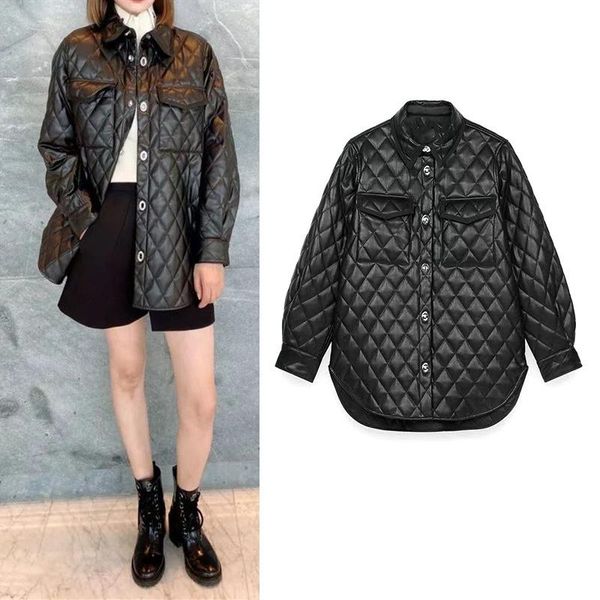 women's leather & faux fadan m family 2021 autumn and winter rhombic plaid pu coat collar medium long loose cotton, Black
women's leather & faux fadan m family 2021 autumn and winter rhombic plaid pu coat collar medium long loose cotton, Black