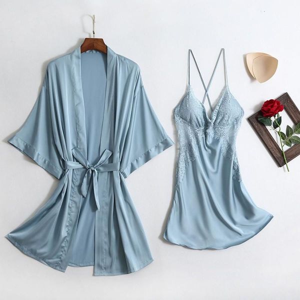 spring summer kimono robe gown set lake blue sweet lace trim home dress lady faux silk sleepwear hollow out nightgown women's, Black;red
spring summer kimono robe gown set lake blue sweet lace trim home dress lady faux silk sleepwear hollow out nightgown women's, Black;red