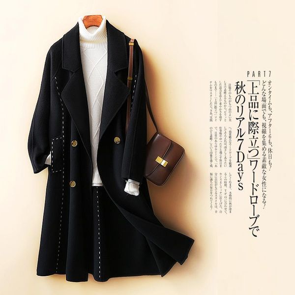 women's wool & blends 2021 fashion double-breasted windbreaker long coat korean preppy style versatile casual warm woolen loose overcoa, Black
women's wool & blends 2021 fashion double-breasted windbreaker long coat korean preppy style versatile casual warm woolen loose overcoa, Black