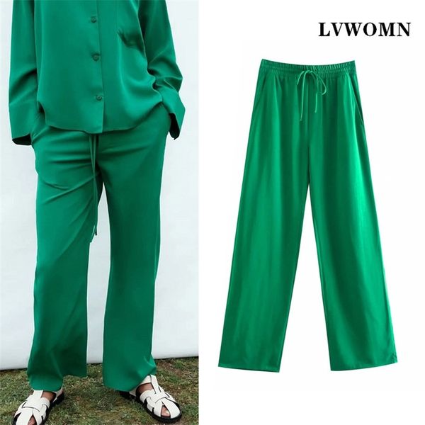 lvwomn za woman pants summer green women clothing trousers female elastic high waist wide leg chic pocket 211007, Black;white
lvwomn za woman pants summer green women clothing trousers female elastic high waist wide leg chic pocket 211007, Black;white