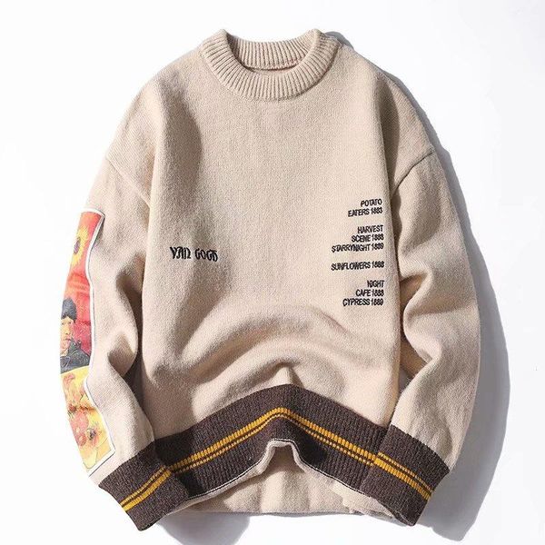 men's sweaters 2021 autumn cotton hip hop men sweater patchwork pullover knit embroidery knitted vintage mens, White;black
men's sweaters 2021 autumn cotton hip hop men sweater patchwork pullover knit embroidery knitted vintage mens, White;black
