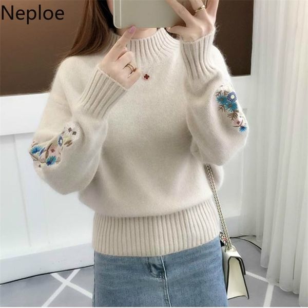 turtleneck embroidery women winter sweaters solid loose floral pullover full sleeve jumper elegant 45448 210422, White;black
turtleneck embroidery women winter sweaters solid loose floral pullover full sleeve jumper elegant 45448 210422, White;black
