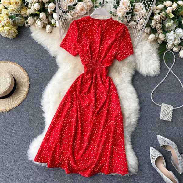 vintage polka dot print chiffon dress women 2020 summer v-neck single-breasted short sleeve dresses casual vestidos mujer y0603, Black;gray
vintage polka dot print chiffon dress women 2020 summer v-neck single-breasted short sleeve dresses casual vestidos mujer y0603, Black;gray