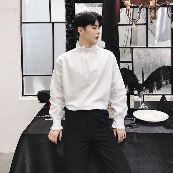 men's casual shirts wear front back shirt men retro fashion long sleeve stand collar pullover male solid loose party dress, White;black
men's casual shirts wear front back shirt men retro fashion long sleeve stand collar pullover male solid loose party dress, White;black