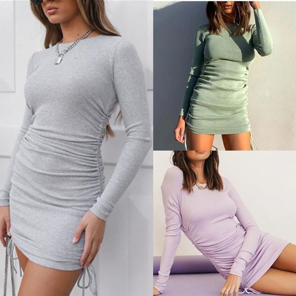 women autumn long sleeve o-neck bodycon mini dress solid color ruched side drawstring ribbed striped cocktail party clubwea casual dres, Black;gray
women autumn long sleeve o-neck bodycon mini dress solid color ruched side drawstring ribbed striped cocktail party clubwea casual dres, Black;gray