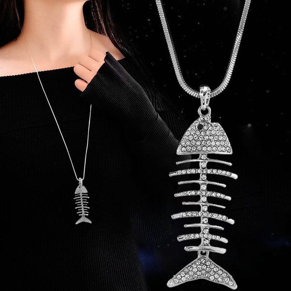 pendant necklaces korean autumn winter fish bone sweater chain for woman female crystal rhinestone long necklace maxi jewelry, Silver
pendant necklaces korean autumn winter fish bone sweater chain for woman female crystal rhinestone long necklace maxi jewelry, Silver