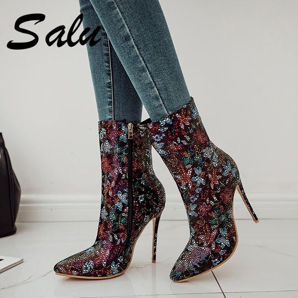 boots salu winter stiletto heels women pointed toe warm printing thin female shoes high neck footwear size 44, Black
boots salu winter stiletto heels women pointed toe warm printing thin female shoes high neck footwear size 44, Black